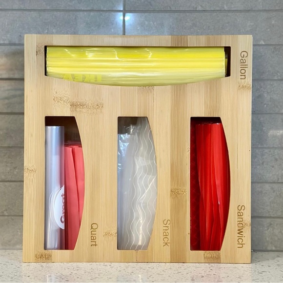 Bamboo Ziplock Bag Storage Organizer w/ 4 Compartments - Baggie Organizer Drawer - Picture 3 of 7